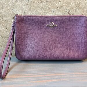 Coach Plum Leather Wristlet Double Zip